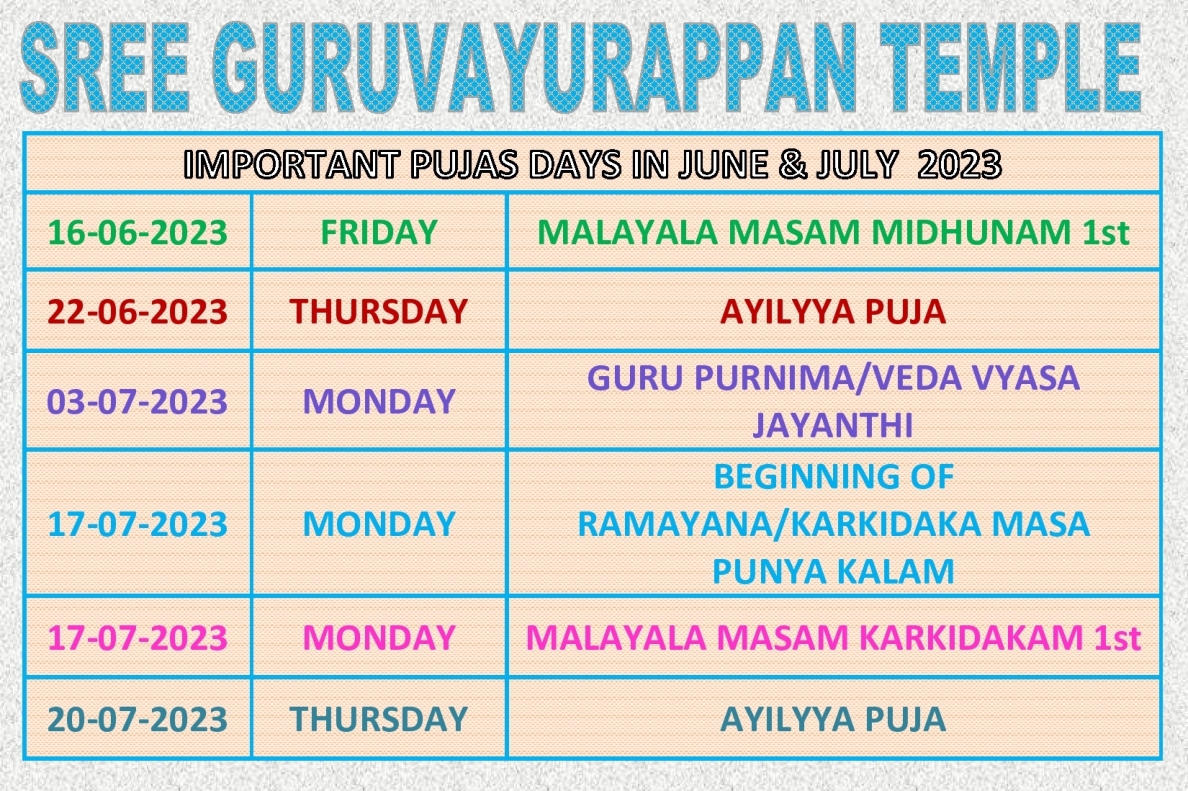 Events Calendar Temple Calendar Sree Guruvayurappan Samajam Calcutta